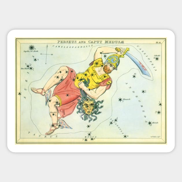 Constellations of Perseus and Caput Medusae from Urania's Mirror Sticker by MasterpieceCafe